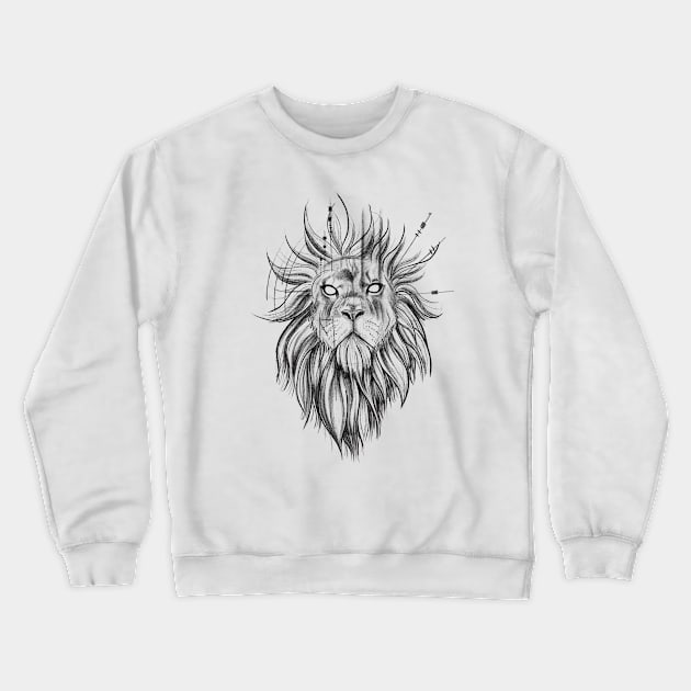 Sketch Style Lion with Geometrical Lines Crewneck Sweatshirt by Tred85